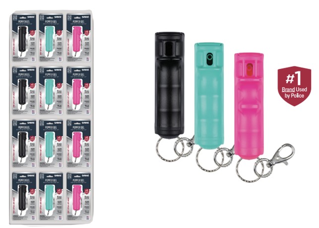 Flip-Top Pepper Gel Floor Display, Black, Pink, Mint, (12) each, 36 Piece Display, Drop Ship