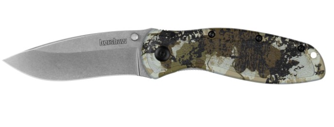 Blur, 3.4", Recurve, Pocketknife, Kings Camo Aluminum Handle/Stonewash, Assisted Thumb Stud