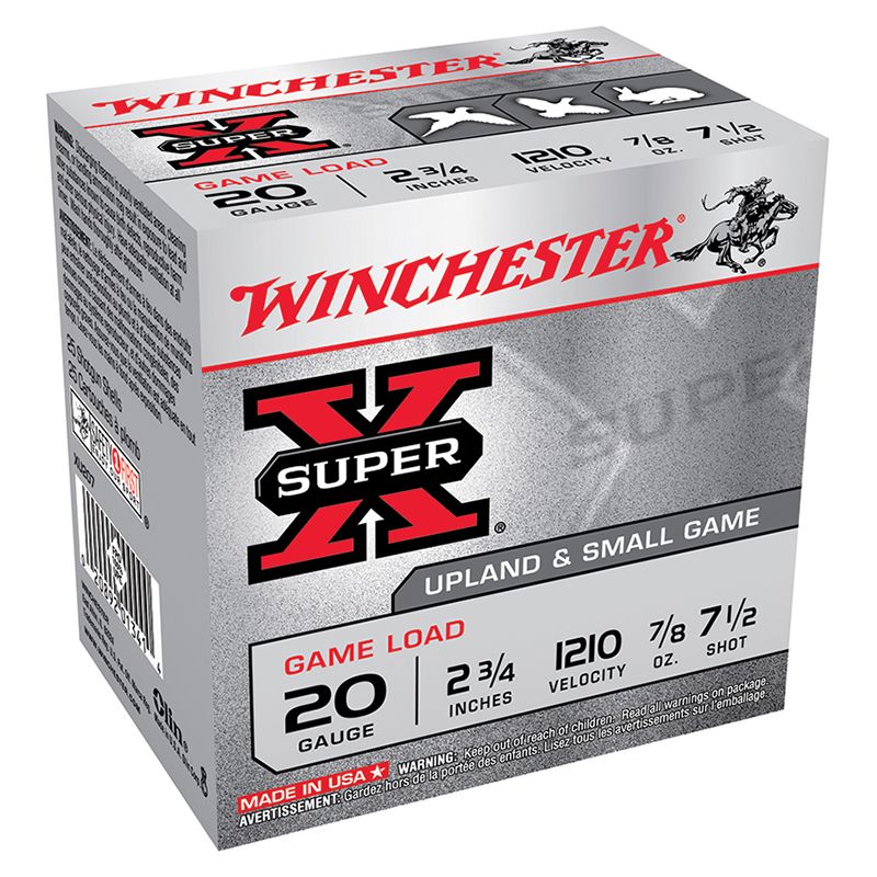 Super-X Game Load, 20 Gauge, 2 3/4" 7/8 oz, #7.5 Shot, 250/Case