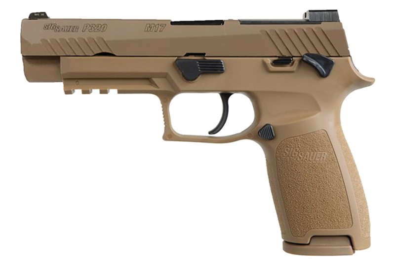 P320-M17, 9mm, 4.7" Barrel, Siglite, Manual Safety, Coyote, (2) 10-rd