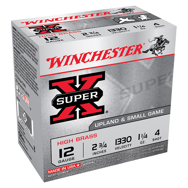 Super-X High Brass, 12 Gauge, 2 3/4" 1 1/4 oz, #4 Shot, 25/Box