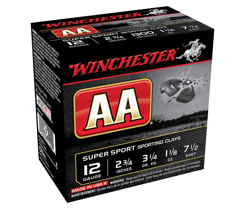 AA Super Sport Sporting Clays, 12 Gauge, 2 3/4" 1 1/8 oz, #7.5 Shot, 250/Case