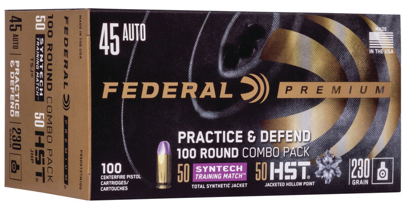 Practice & Defend, .45 Auto, 230 Grain, HST JHP/Syntech TSJ, 100/Box