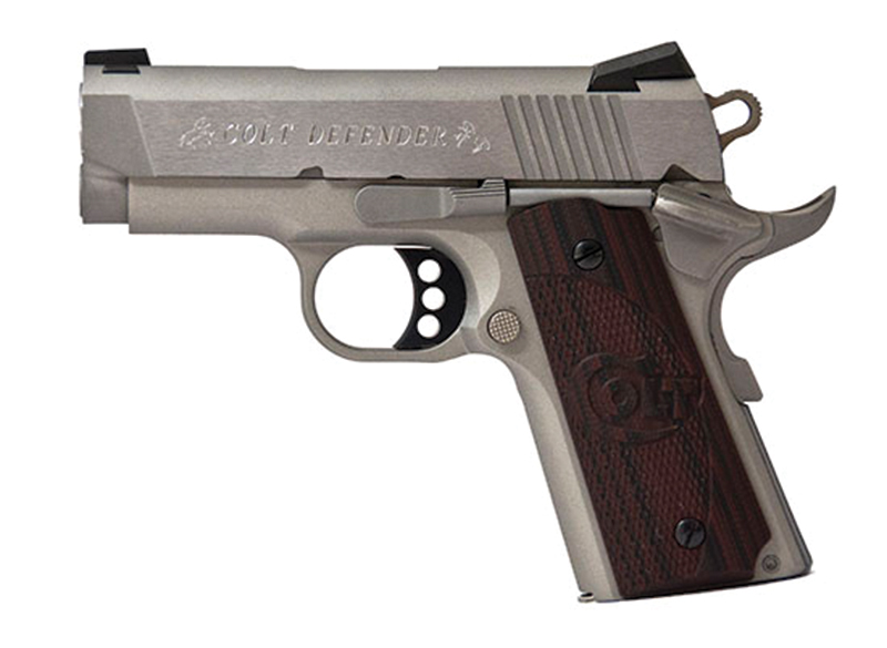 Defender, .45 ACP, 3" Barrel, Novak Sights, Stainless, Black Cherry Grips, 7-rd