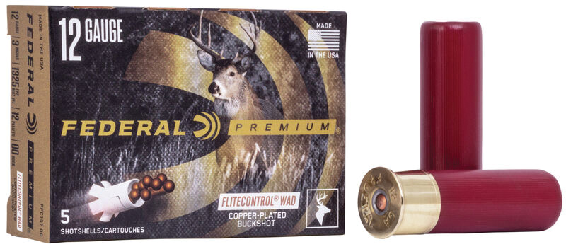 Buckshot with Flitecontrol Wad, 12 Gauge, 3" 12 Pellets, #00 Buckshot, 5/Box