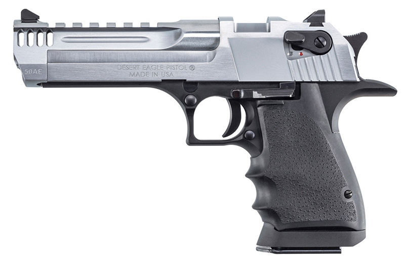 Desert Eagle L5, .50 AE, 5" Barrel, Integral Muzzle Brake, Black/Brushed Chrome, 7-rd