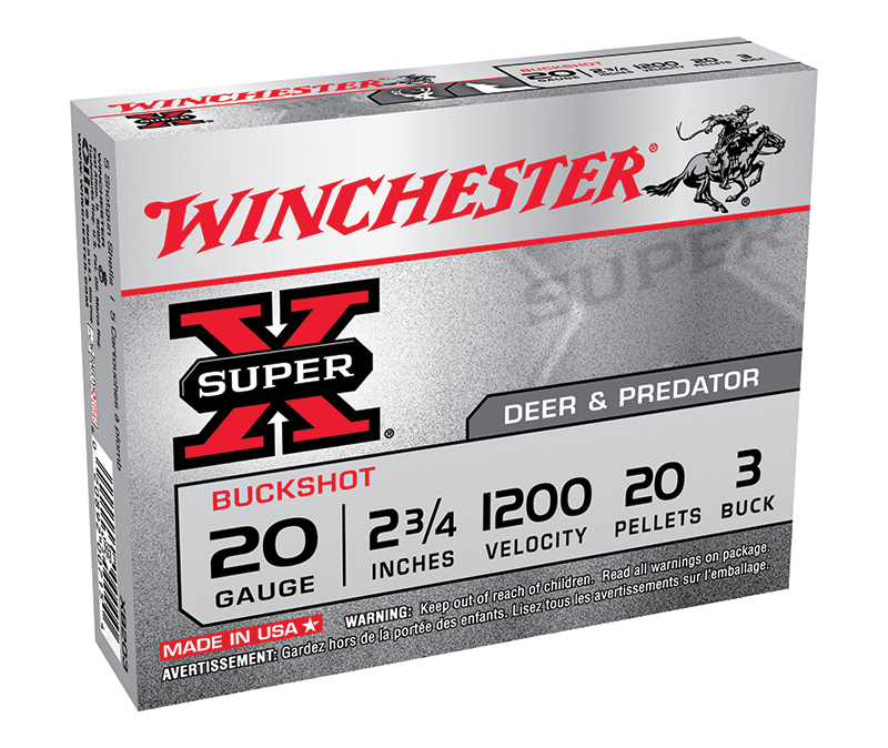 Super-X Buckshot, 20 Gauge, 2 3/4" 20 Pellets, #3 Buckshot, 5/Box