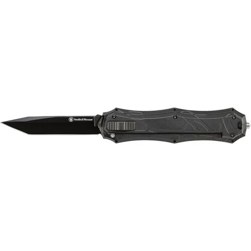 S&W Assisted Opening OTF, 3.6" Black Oxide Tanto Blade, Grey Glass Breaker Handle