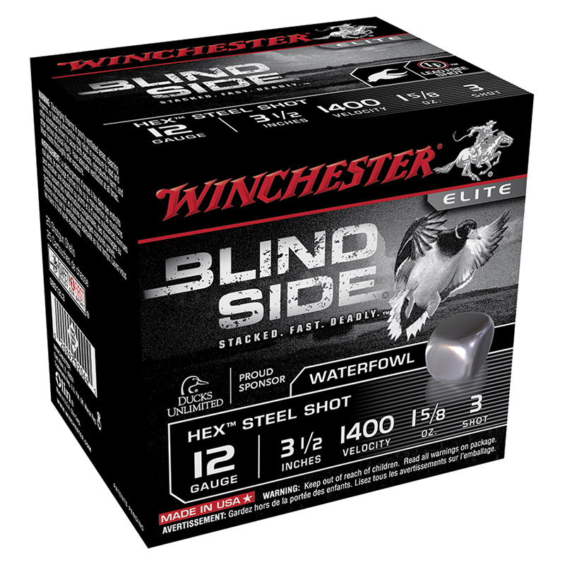Blind Side, 12 Gauge, 3 1/2" 1 5/8 oz, #3 Hex Steel Shot, 25/Box