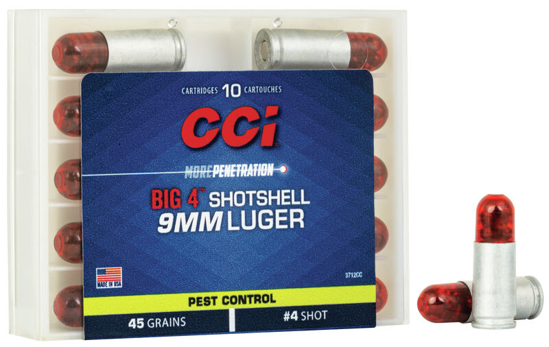 Big 4 Shotshell, 9mm Luger, 45 Grain, #4 Shot, 10/Box