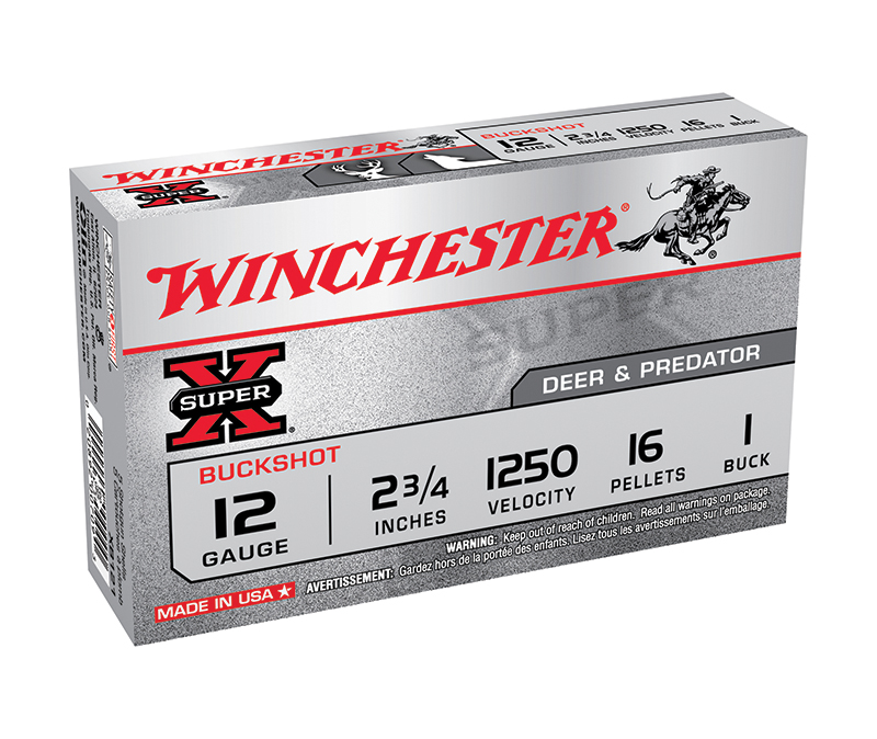 Super-X Buckshot, 12 Gauge, 2 3/4" 16 Pellets, #1 Buckshot, 5/Box