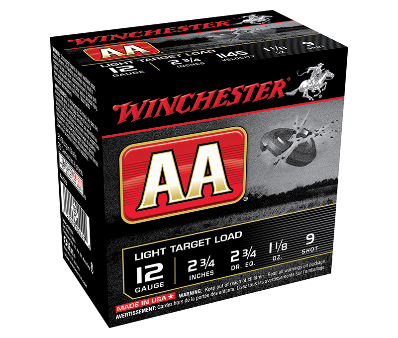 AA Light Target Load, 12 Gauge, 2 3/4" 1 1/8 oz, #9 Shot, 250/Case