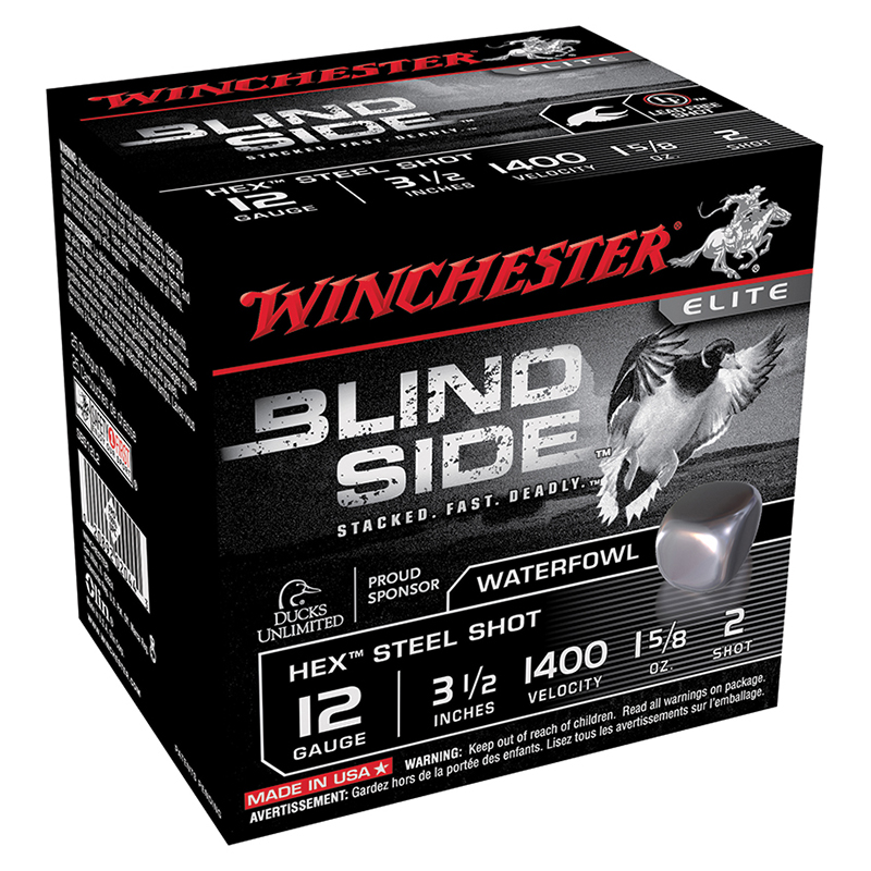 Blind Side, 12 Gauge, 3 1/2" 1 5/8 oz, #2 Hex Steel Shot, 25/Box