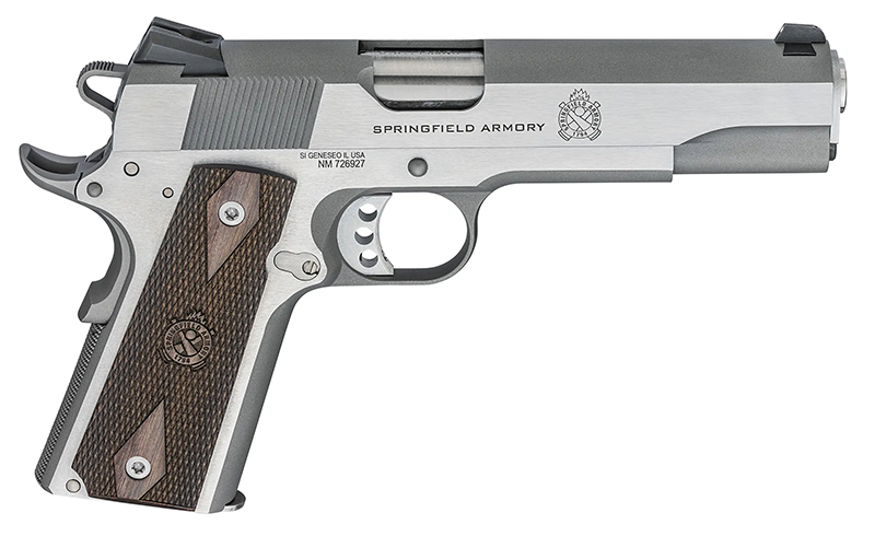 1911 Garrison .45 ACP, 5" Barrel, Combat Sights, Stainless, Wood Laminate Grips, (1) 7-rd