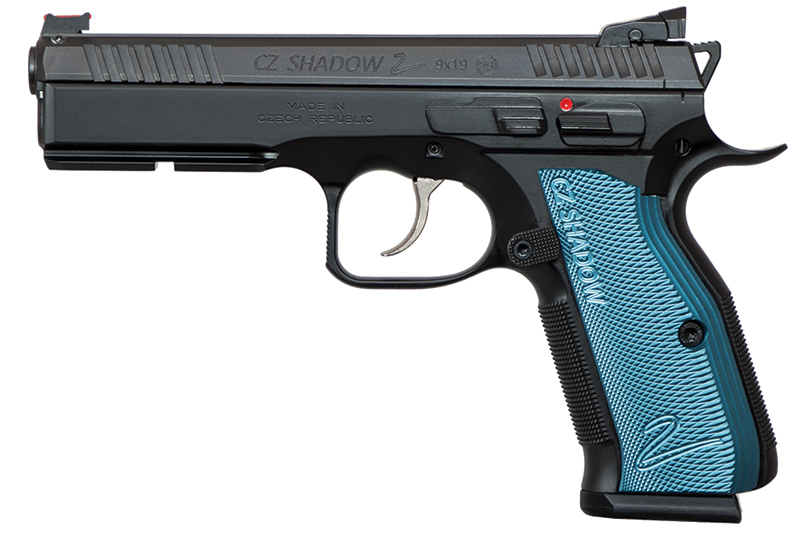 CZ Shadow 2, 9mm, 4.89" Barrel, Fiber Optic Front/HAJO Rear, Black/Blue Grips, 17-rd