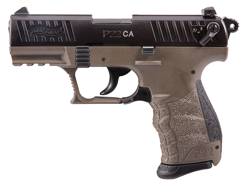 P22, .22 LR, 3.42" Barrel, 3-Dot Sights, Paddle Mag Release, FDE, Black, 10-rd, CA Compliant