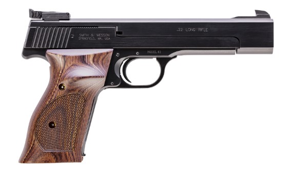 Model 41, 22LR, 5.5", MTS, Blued, Wood Target Grip, 10-rd