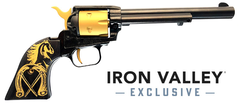 Rough Rider, .22LR, 6.5" Barrel, Black, Gold Cylinder, Gold Horseshoe Grips, IVS Exclusive