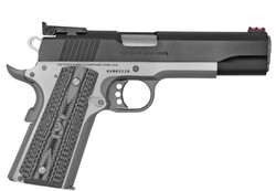 Gold Cup Lite, .38 Super, 5" Barrel, Fiber Optic Front Sight, Two-Tone, Black, Stainless, G10 Grips, 9-rd
