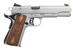 GSG 1911 15th Annivesary, .22 LR, 5" Threaded Barrel, Fixed Sights, Frost Grey, Gold, Wood, 10-rd