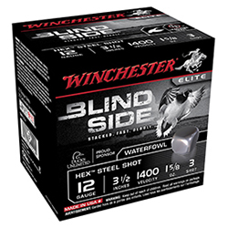 Blind Side, 12 Gauge, 3 1/2" 1 5/8 oz, #3 Hex Steel Shot, 25/Box