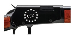 Rio Bravo, .22 LR, 1776, 18" Barrel, Buckhorn Sights, Black Engraved 1776 w/Stars Receiver, Wood Stock, 15-rd