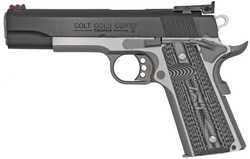Gold Cup Lite, .38 Super, 5" Barrel, Fiber Optic Front Sight, Two-Tone, Black, Stainless, G10 Grips, 9-rd