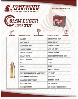 9mm, TUI, Solid Copper, 115 Grain, 20/Box