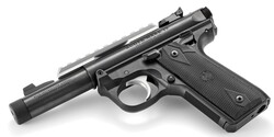 Mark IV 22/45, .22 LR, 4.4" Threaded Bull Barrel, Fixed Front / Adjustable Rear Sights, Silver Picatinny Rail, Blued, (2) 10-rd