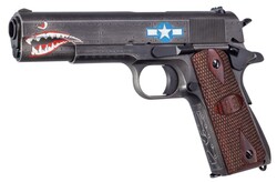 1911 Squadron Special Edition WW2, .45 ACP, Adjustable Sights, Worn Black/Grey, Wood, Engraved US, 7-rd