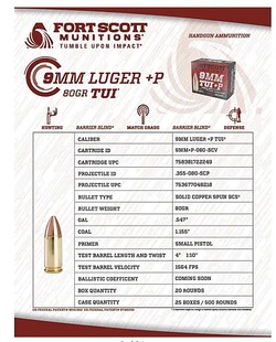 9mm+P, TUI, Solid Copper, 80 Grain, 20/Box