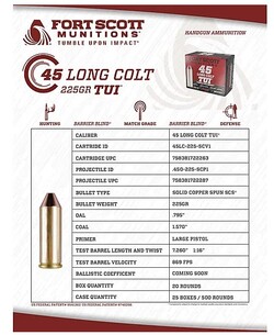 .45 Colt, TUI, Solid Copper, 225 Grain, 20/Box