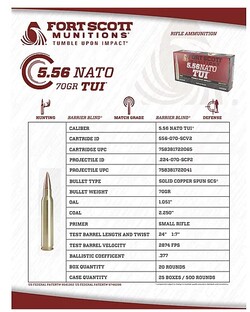 5.56x45mm, TUI, Solid Copper, 70 Grain, 20/Box