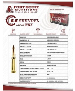 6.5 Grendel, TUI, Solid Copper, 123 Grain, 20/Box